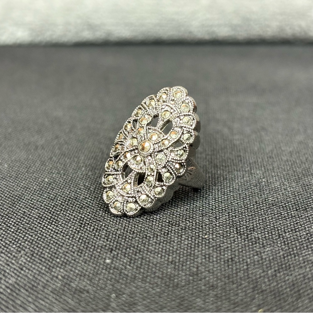 Antique Clark & Coombs Ring, Sterling Silver, Rhinestones, Size 7